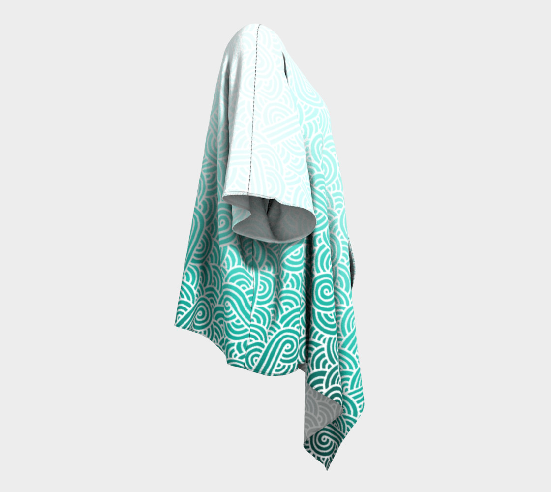 Ombre turquoise blue and white swirls doodles Draped Kimono preview #3