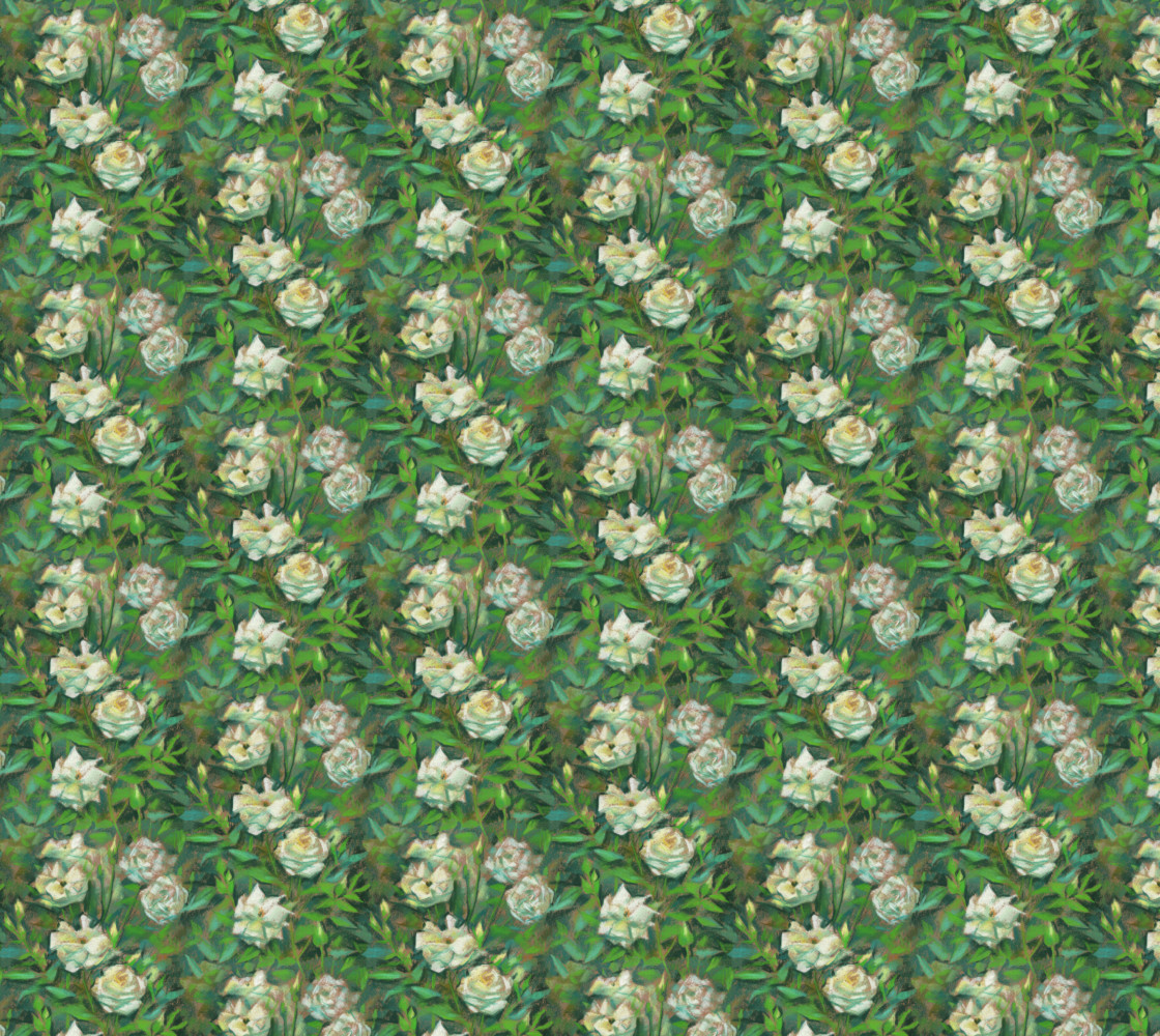 "White roses, green leaves" classical floral pattern thumbnail #1