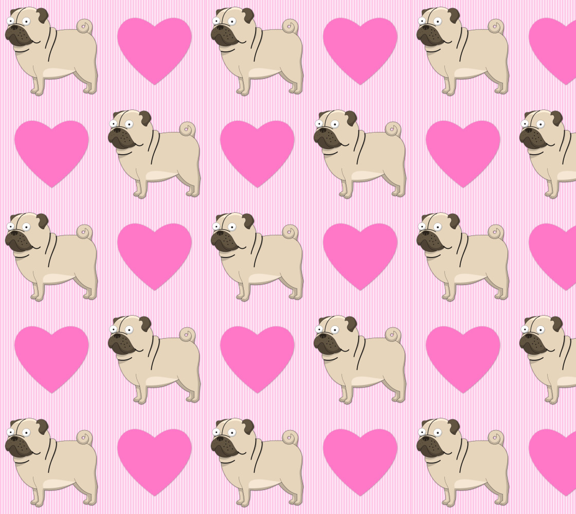 Pugs and Hearts on Pink Stripes Miniature #1