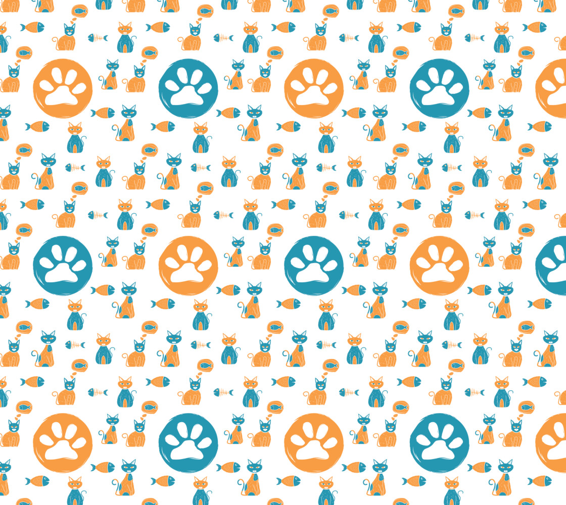 Cats and Paw Prints - Aqua and Orange  thumbnail #1