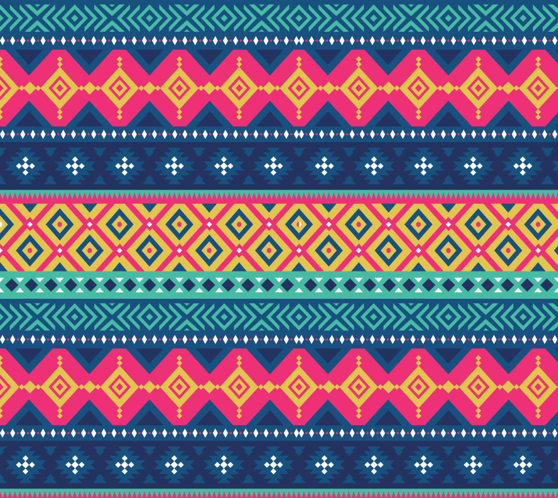 Bright Geometric Aztec Pattern - Pink, Blue, Aqua, Gold thumbnail #1