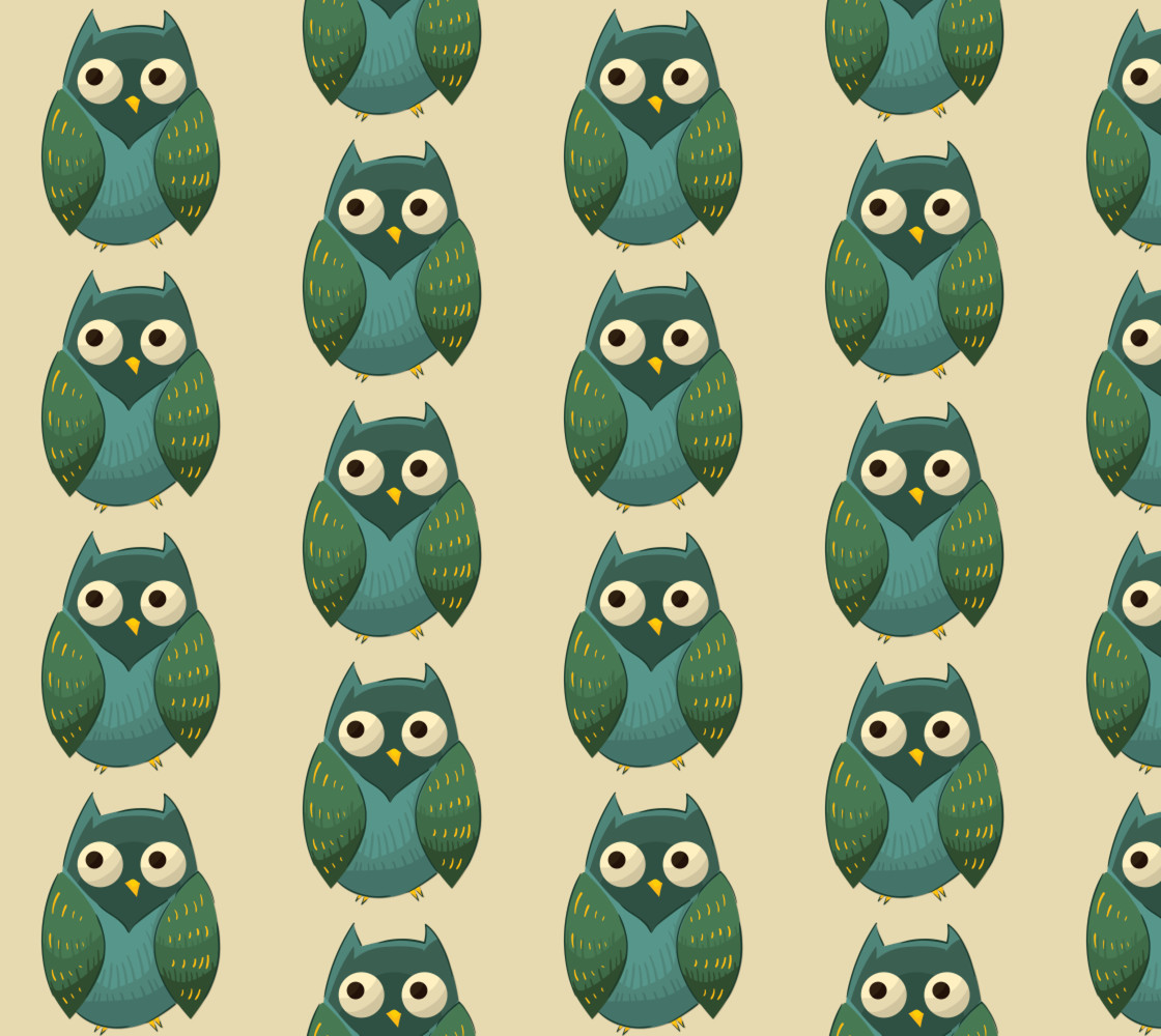 Retro Owl - Green, Teal on Cream Background Miniature #1