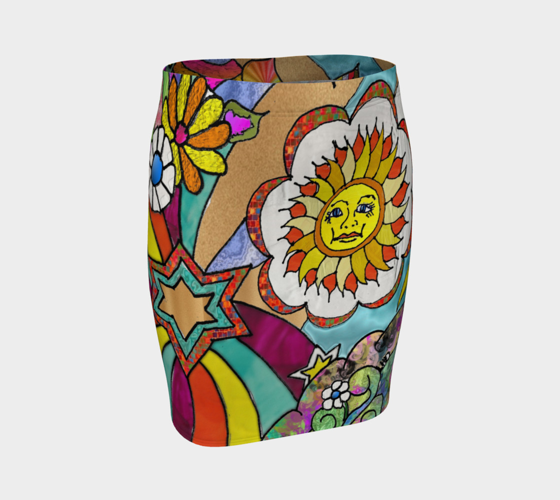 Psychedelic Sunshine Art Print Fitted Skirt 3D preview