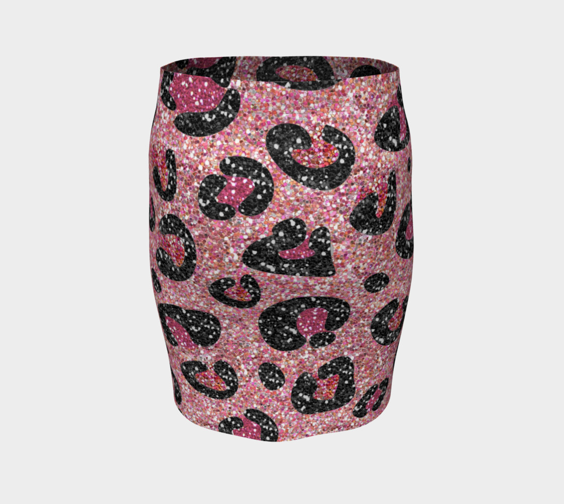 Pink Black Leopard Glitter Print Fitted Skirt preview #4