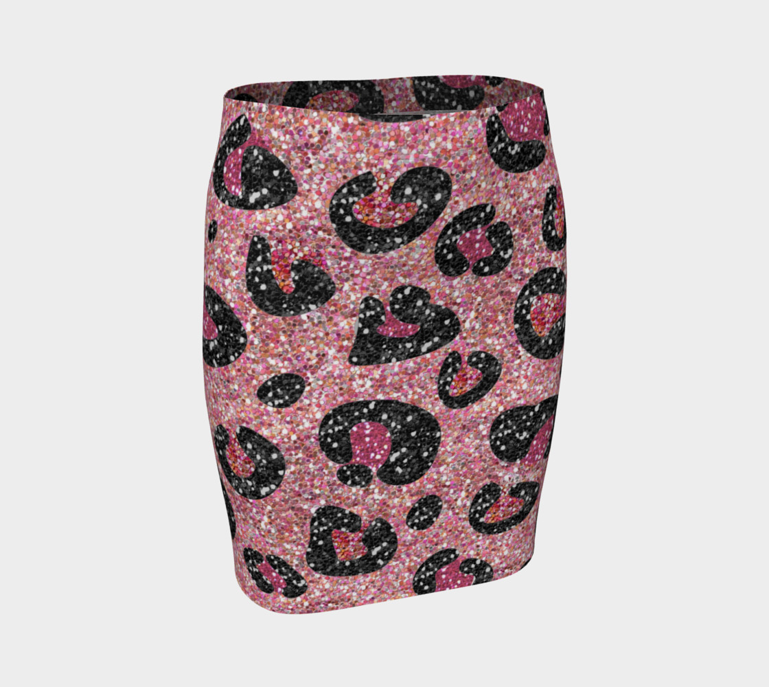 Pink Black Leopard Glitter Print Fitted Skirt thumbnail #2