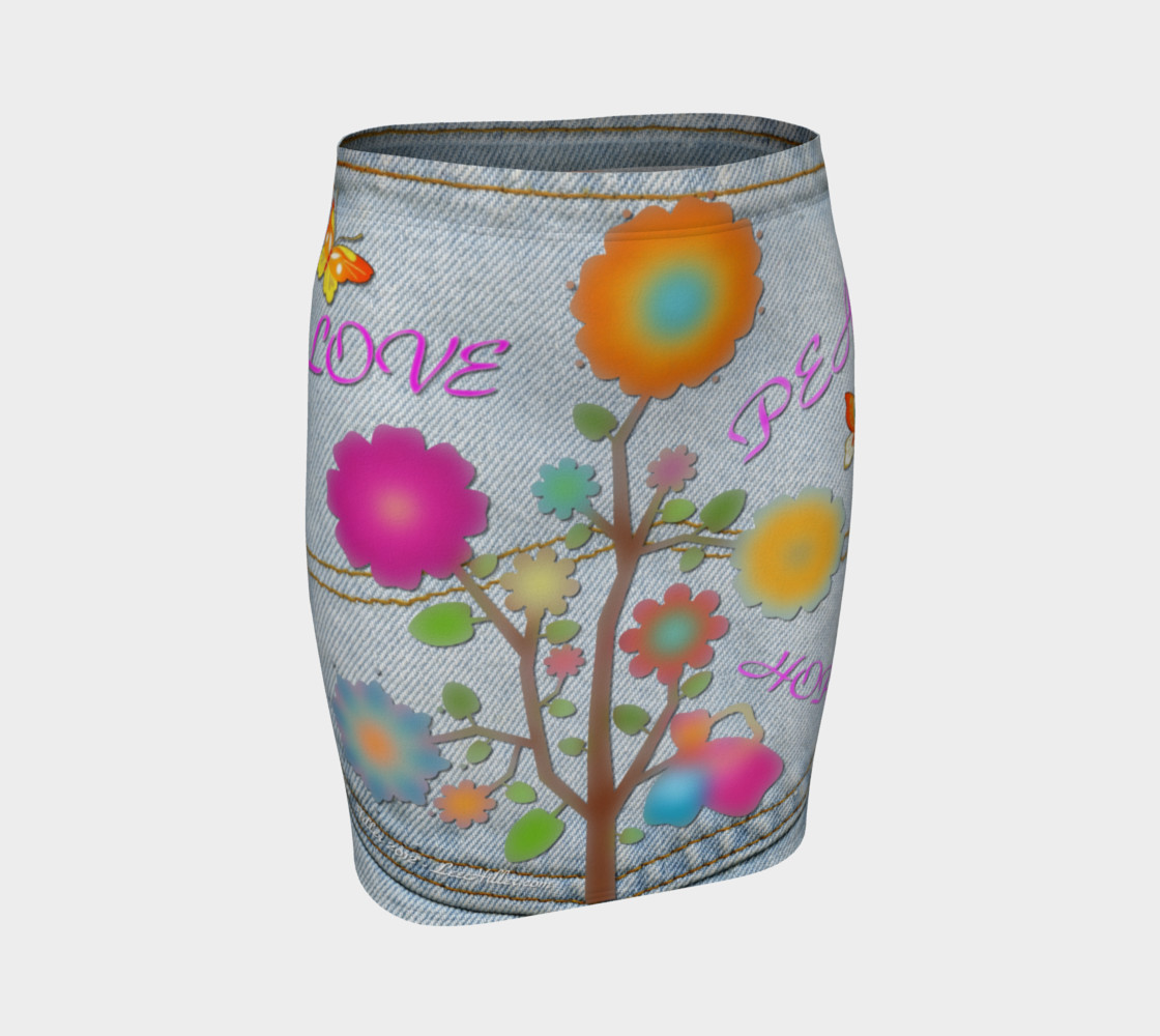 Denim Peace Love Hope Print Fitted Skirt 3D preview
