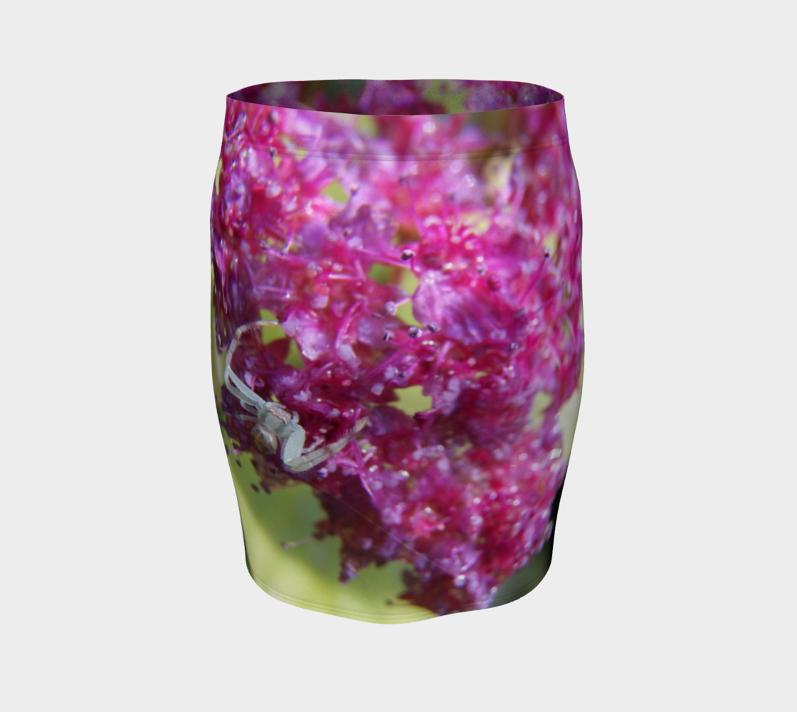 Aperçu de Pink Spirea and Green Crab Spider Fitted Skirt #4
