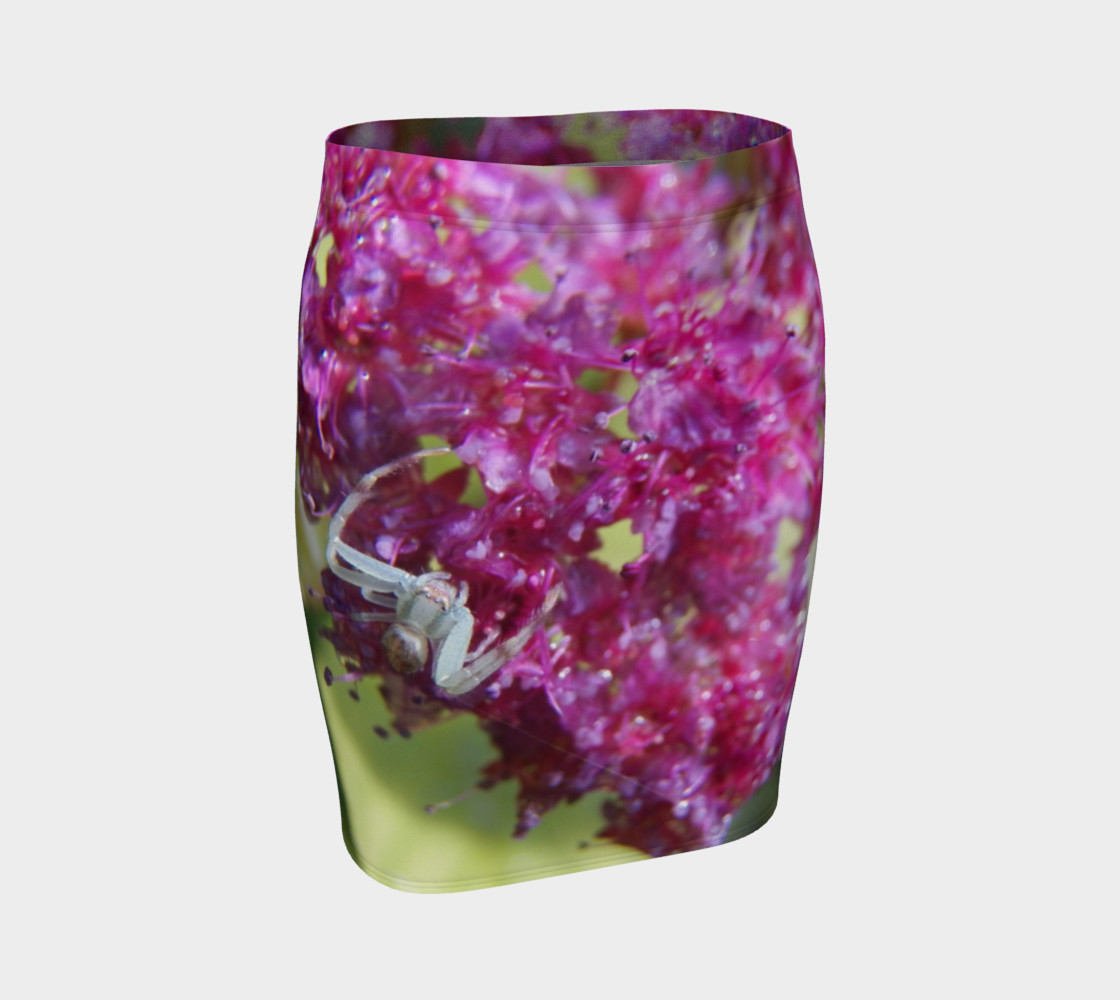 Aperçu de Pink Spirea and Green Crab Spider Fitted Skirt #1