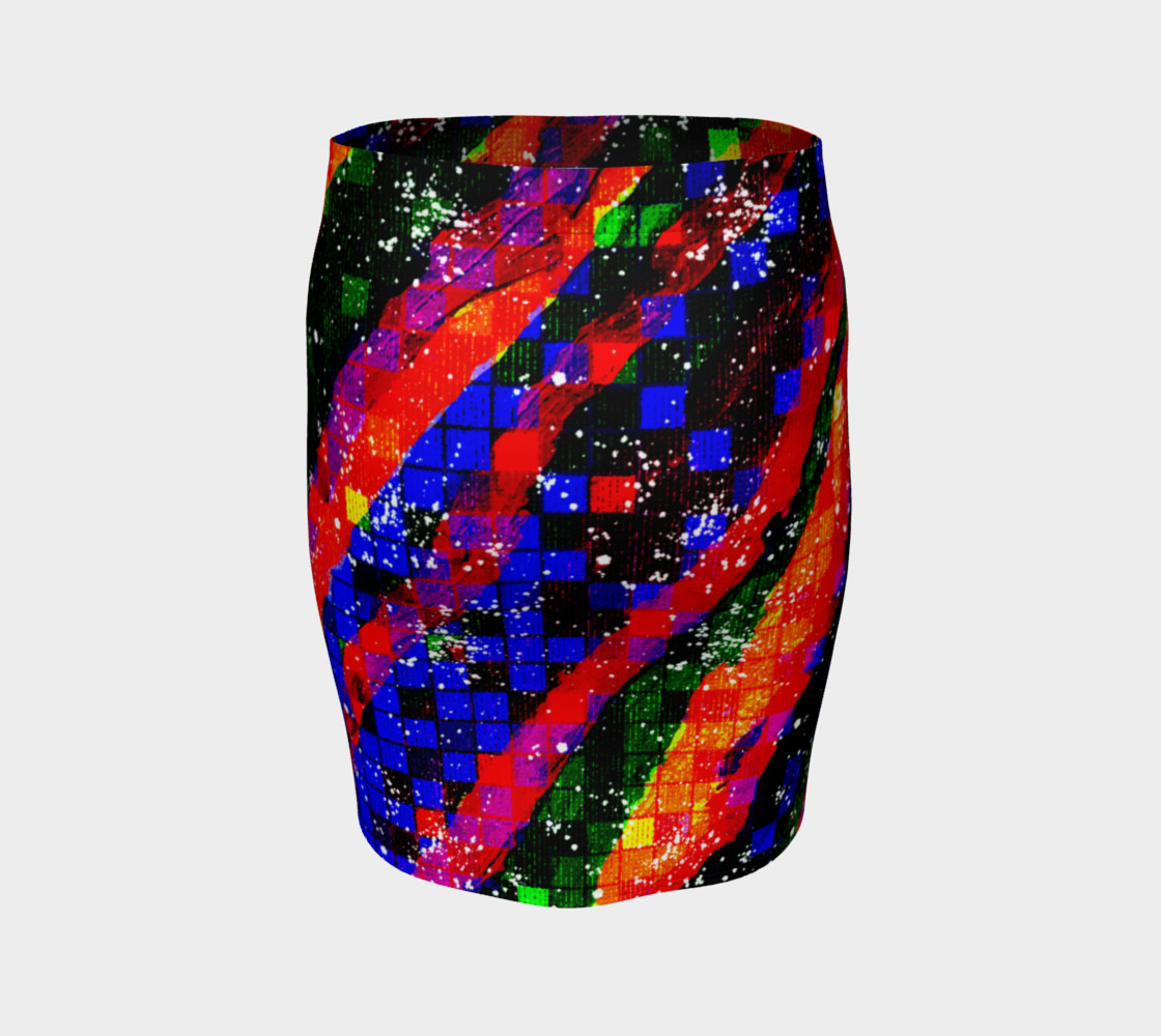 Fiery Colorful Grunge Squares and Stripes Fitted Skirt preview #4