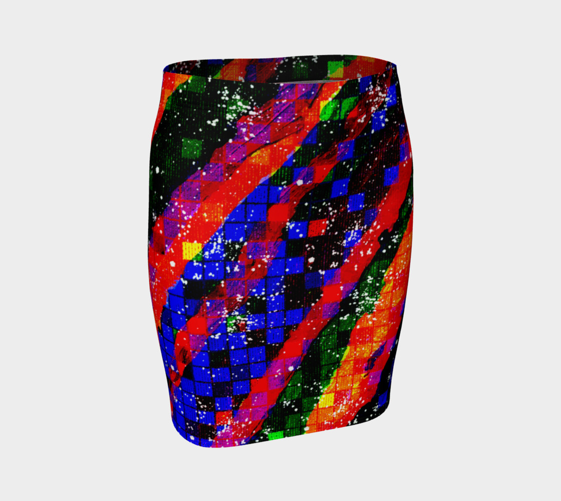 Fiery Colorful Grunge Squares and Stripes Fitted Skirt preview #1