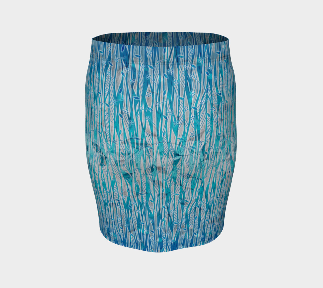 Blue Turquoise Silver Leafy Floral Fitted Skirt preview #4