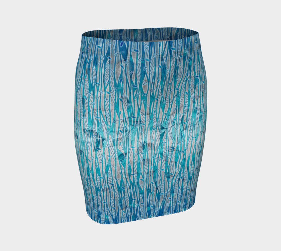 Blue Turquoise Silver Leafy Floral Fitted Skirt preview #1