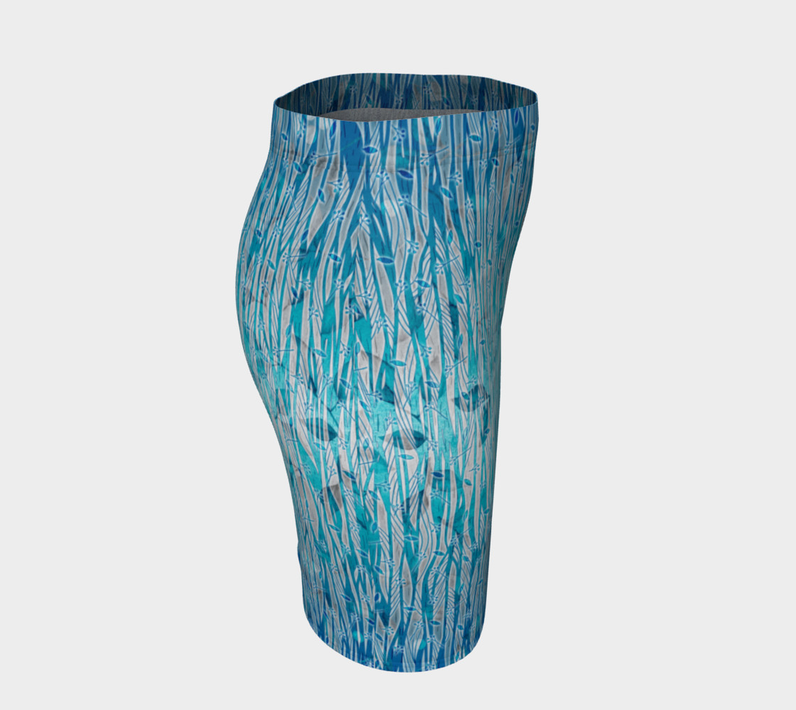 Blue Turquoise Silver Leafy Floral Fitted Skirt preview #3