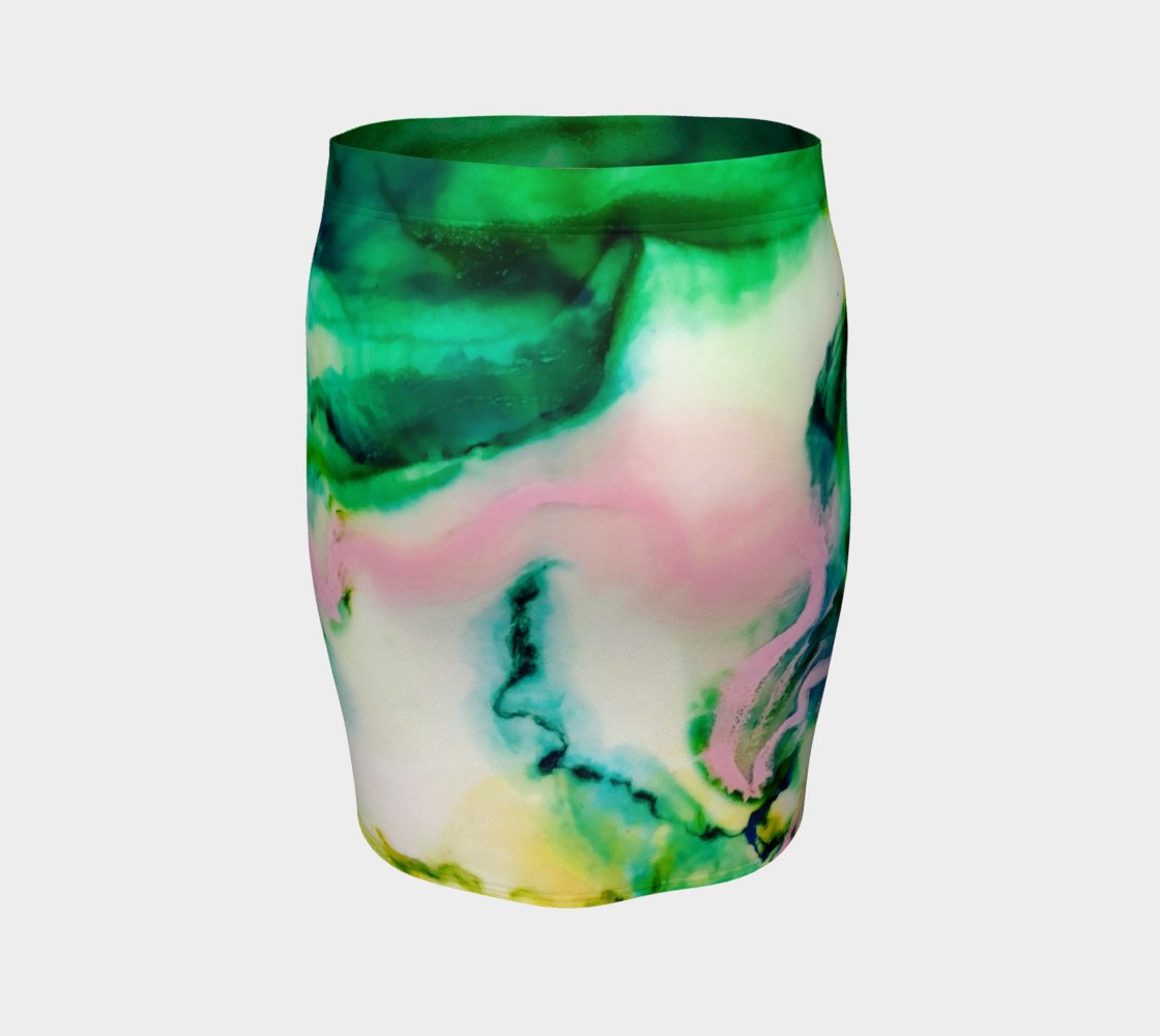 Green Pink Marble Abstract Painting - Fitted Skirt preview #4