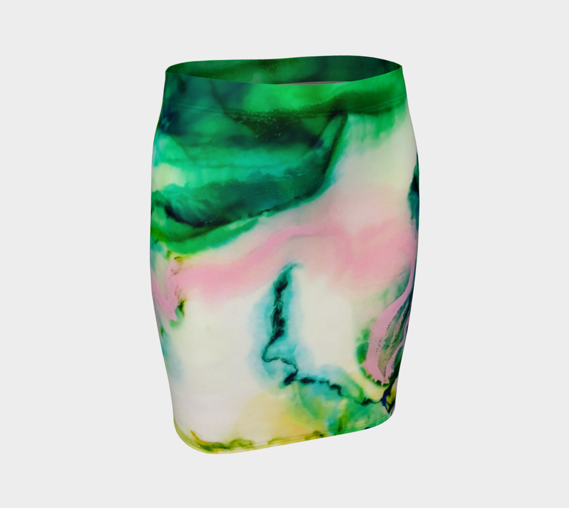 Green Pink Marble Abstract Painting - Fitted Skirt preview #1