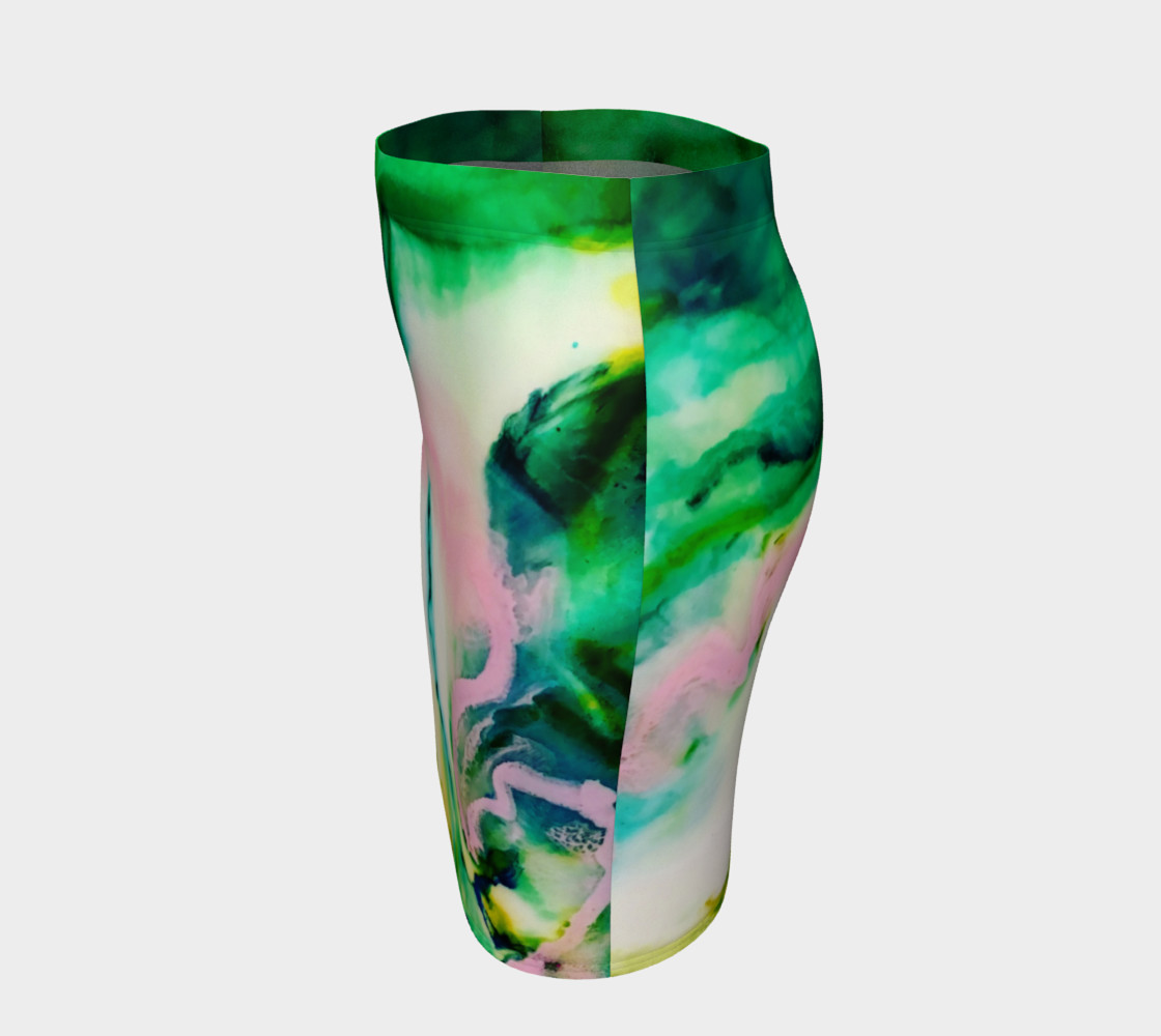 Green Pink Marble Abstract Painting - Fitted Skirt preview #2