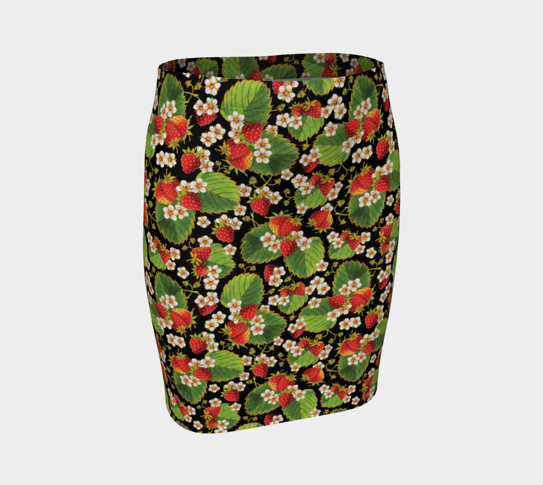 Aperçu de Strawberries on Black Ankle Pencil Skirt #1