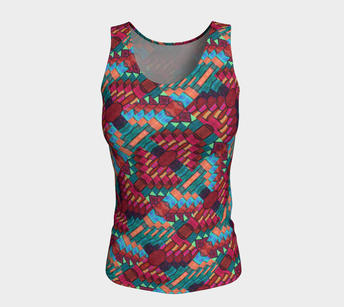 Cranberry Rose Mosaic Fitted Tank Top preview #5