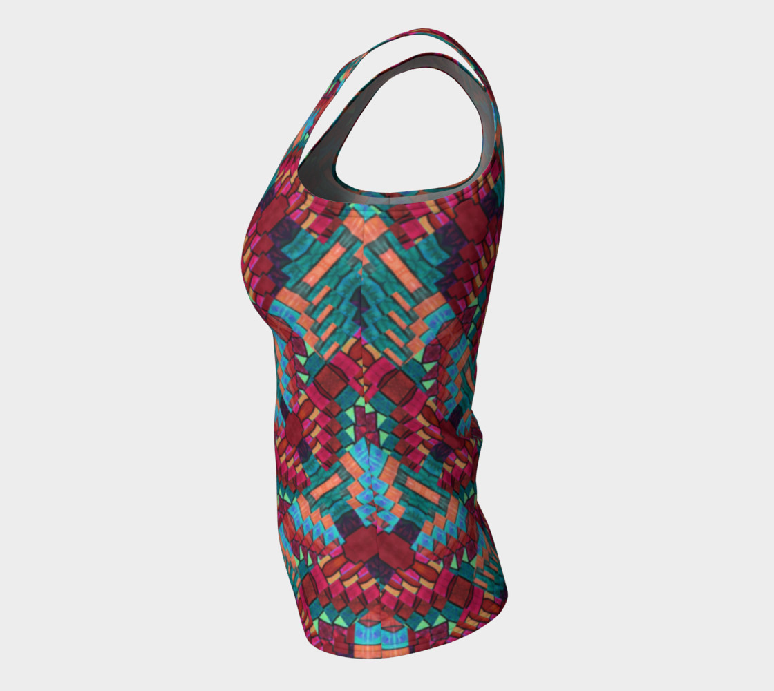 Cranberry Rose Mosaic Fitted Tank Top preview #7