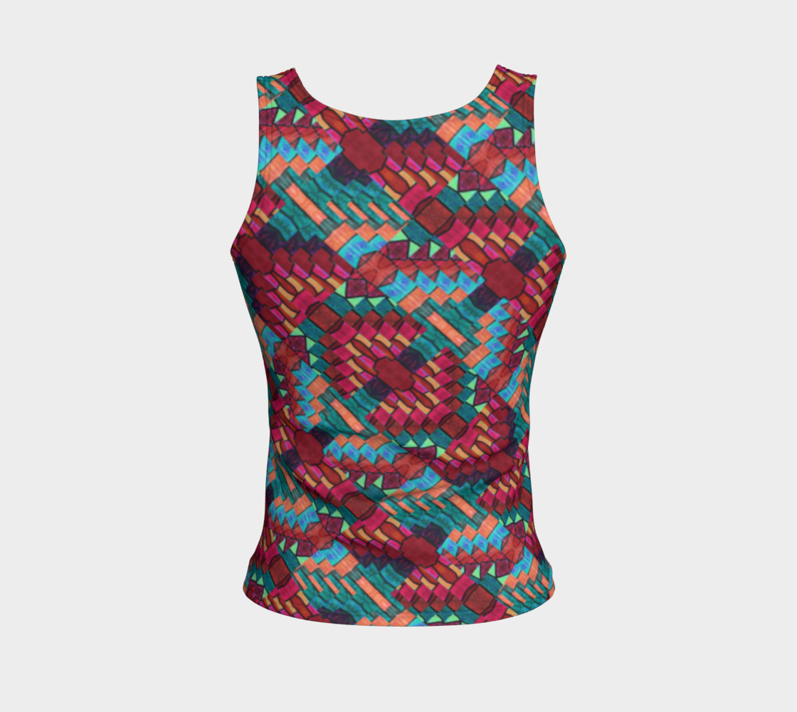 Cranberry Rose Mosaic Fitted Tank Top preview #2