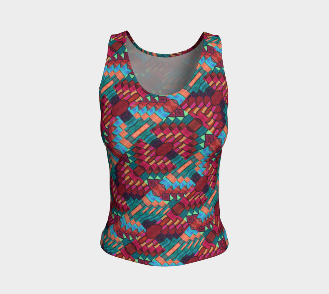 Cranberry Rose Mosaic Fitted Tank Top preview #1