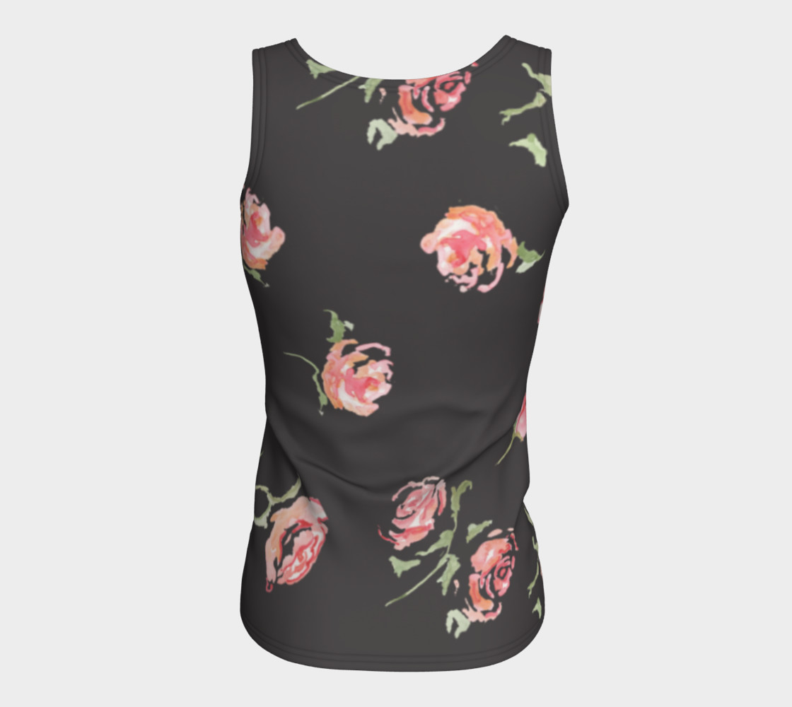 dark gray floral print pink rose activewear womens stretch polyester work out tank shirt preview #6