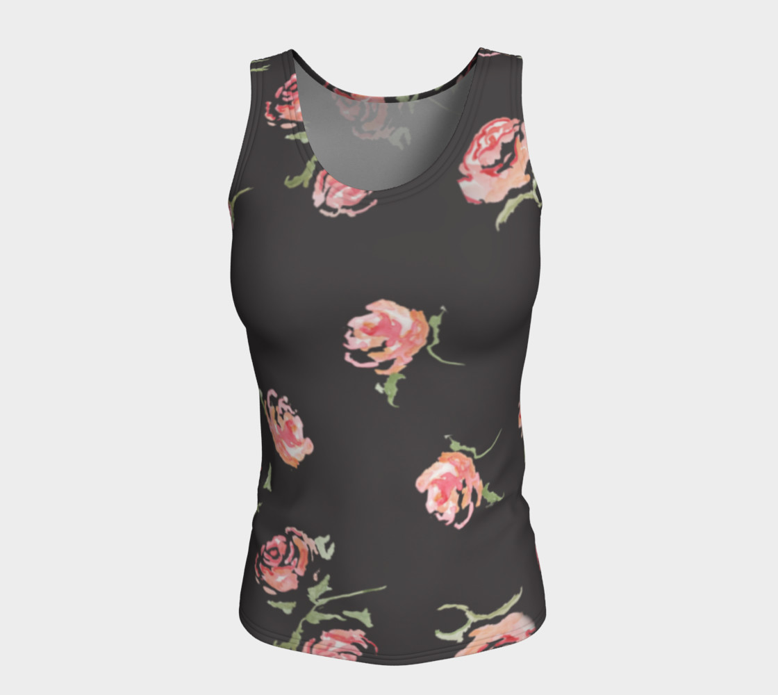 dark gray floral print pink rose activewear womens stretch polyester work out tank shirt preview #5