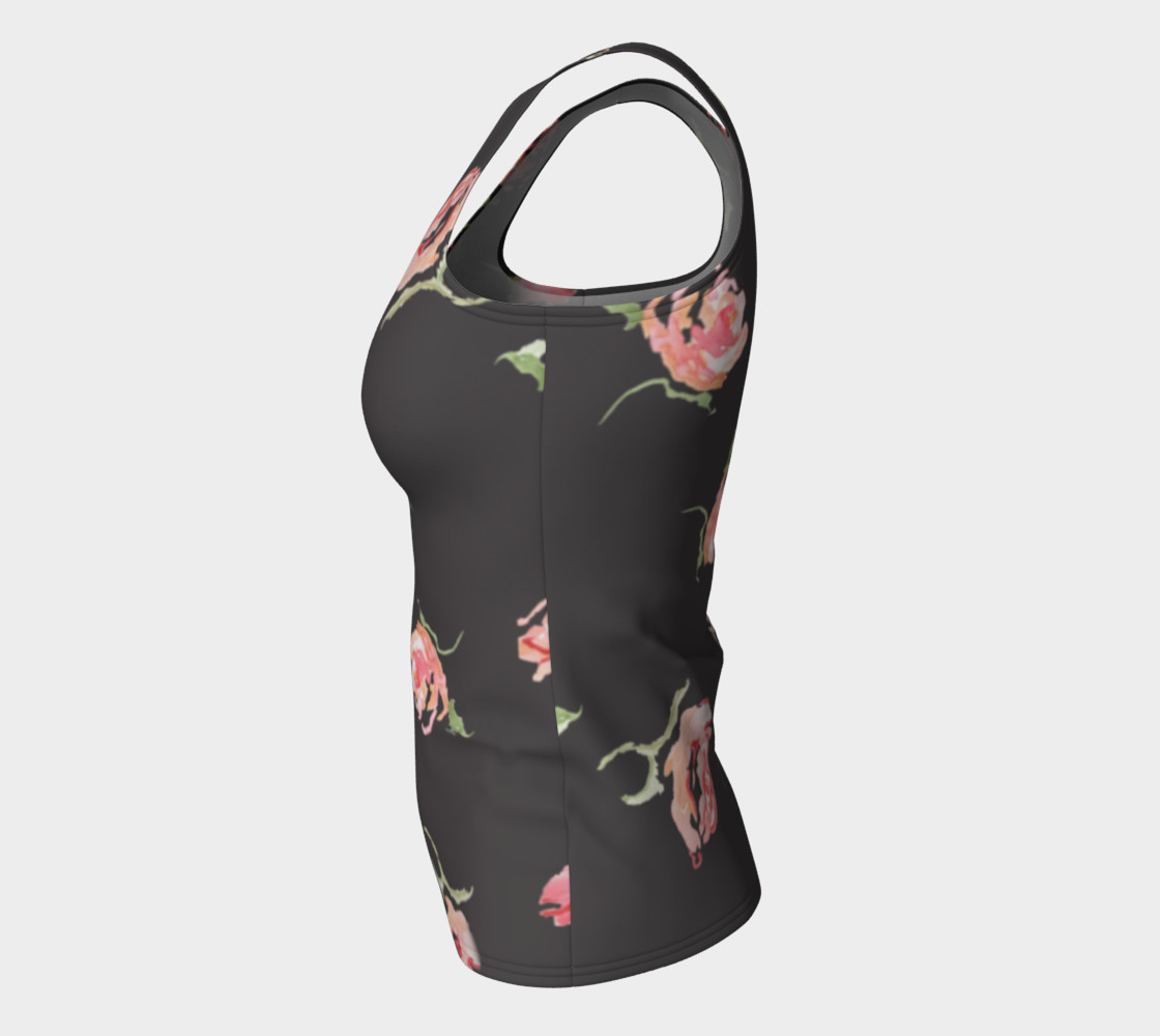 dark gray floral print pink rose activewear womens stretch polyester work out tank shirt preview #7