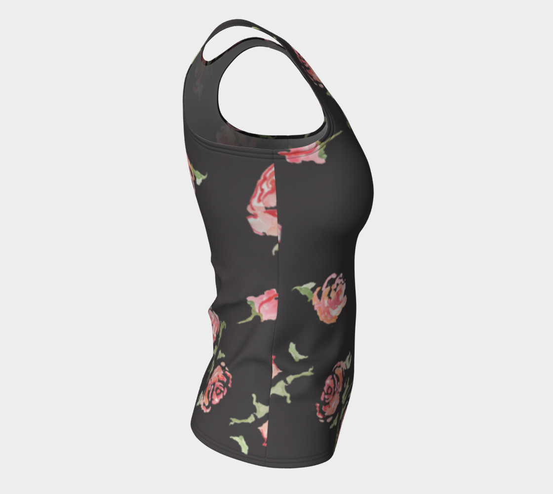 dark gray floral print pink rose activewear womens stretch polyester work out tank shirt preview #8