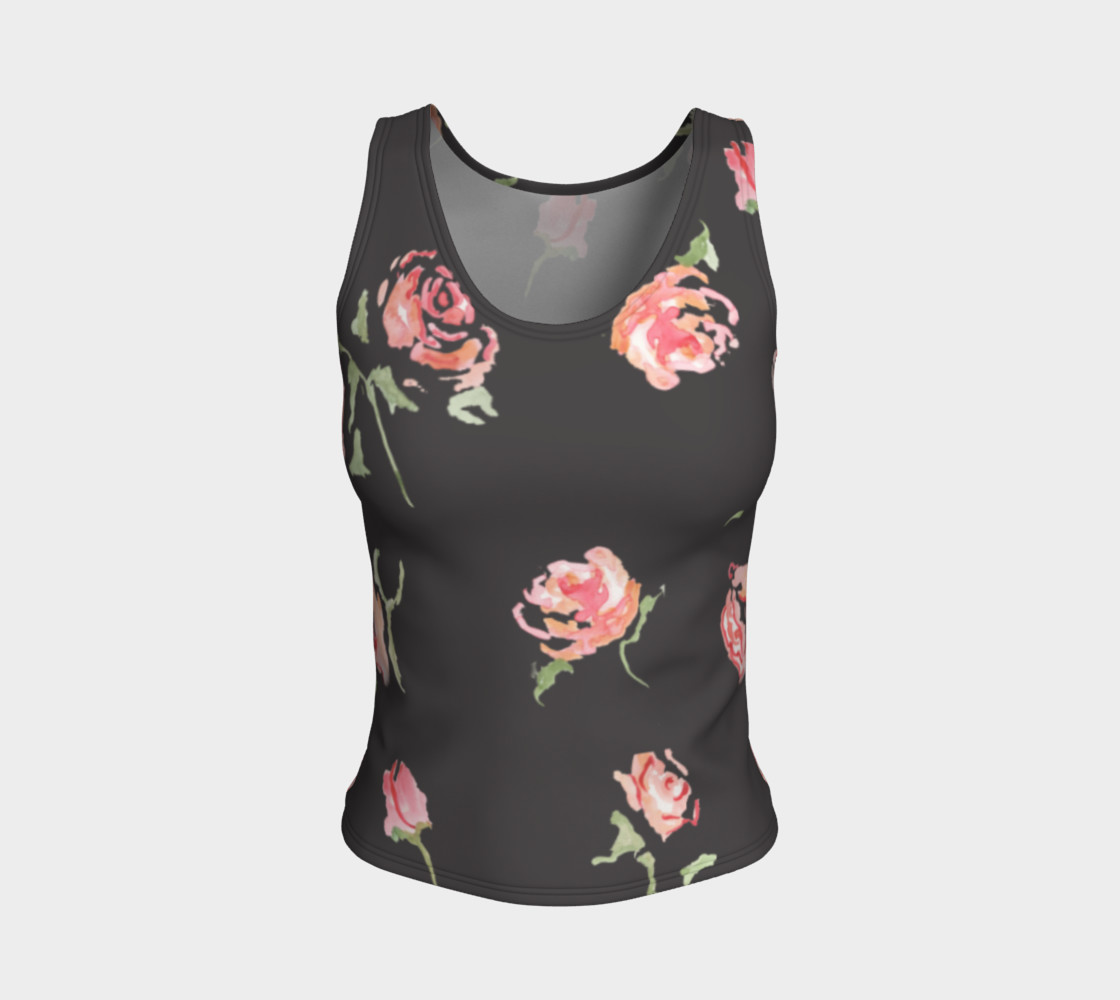 dark gray floral print pink rose activewear womens stretch polyester work out tank shirt preview #1