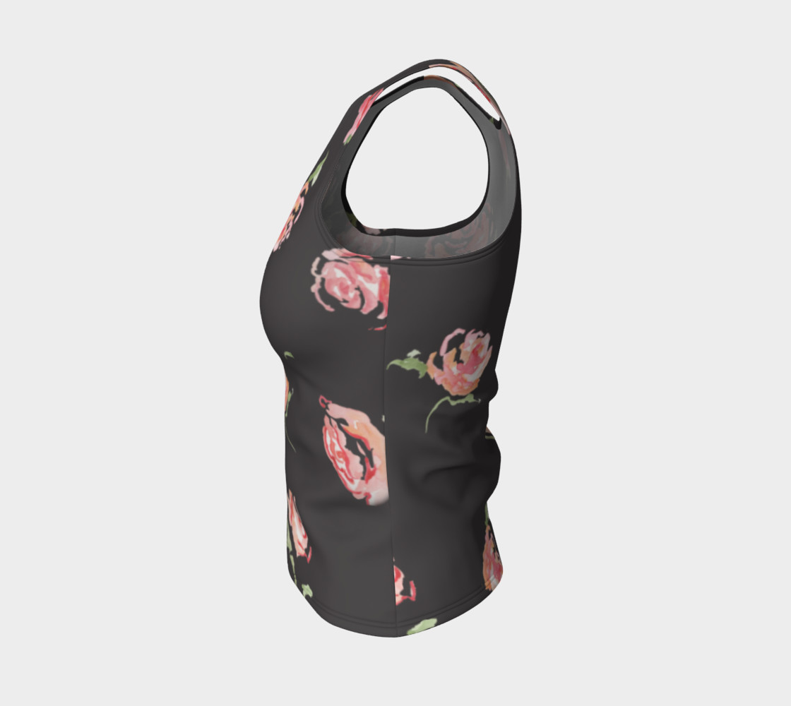 dark gray floral print pink rose activewear womens stretch polyester work out tank shirt preview #3