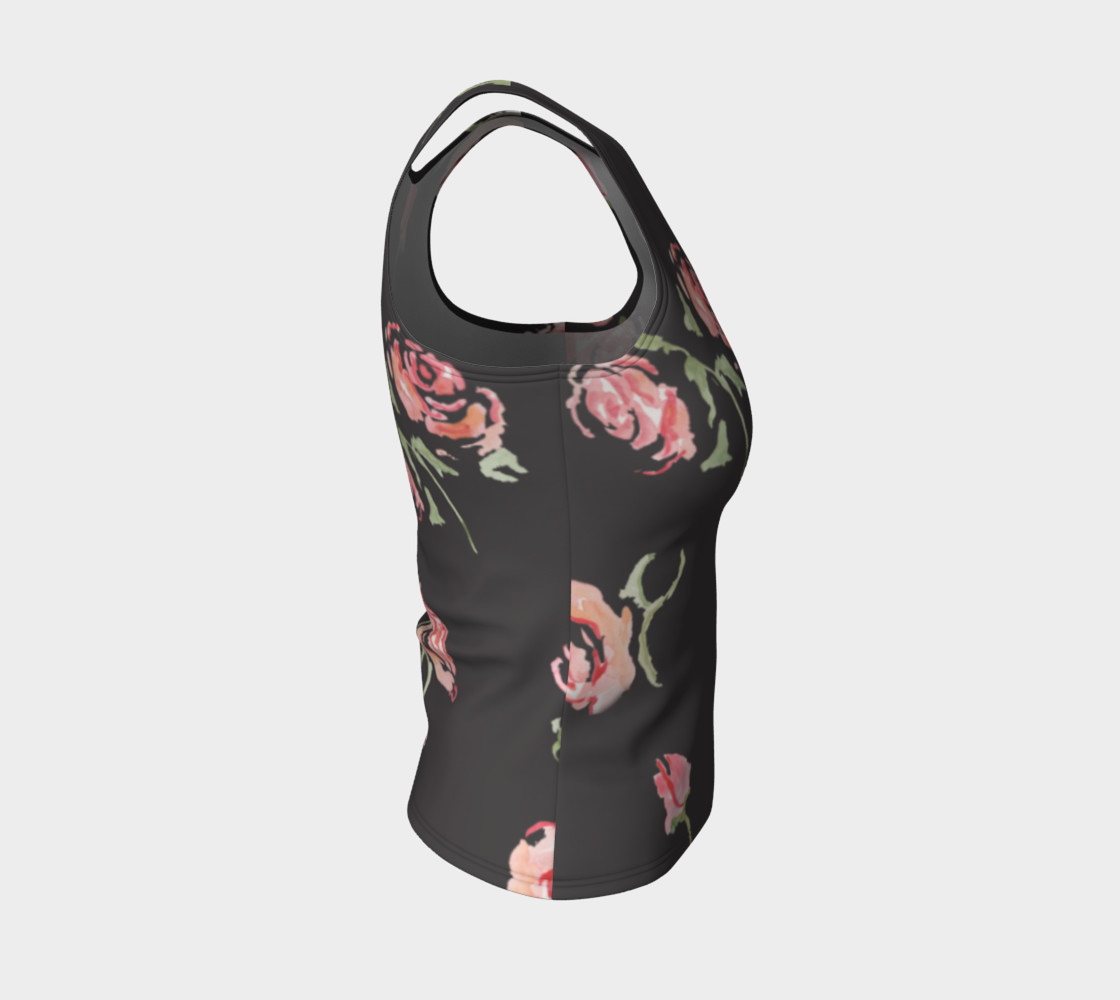 dark gray floral print pink rose activewear womens stretch polyester work out tank shirt preview #4