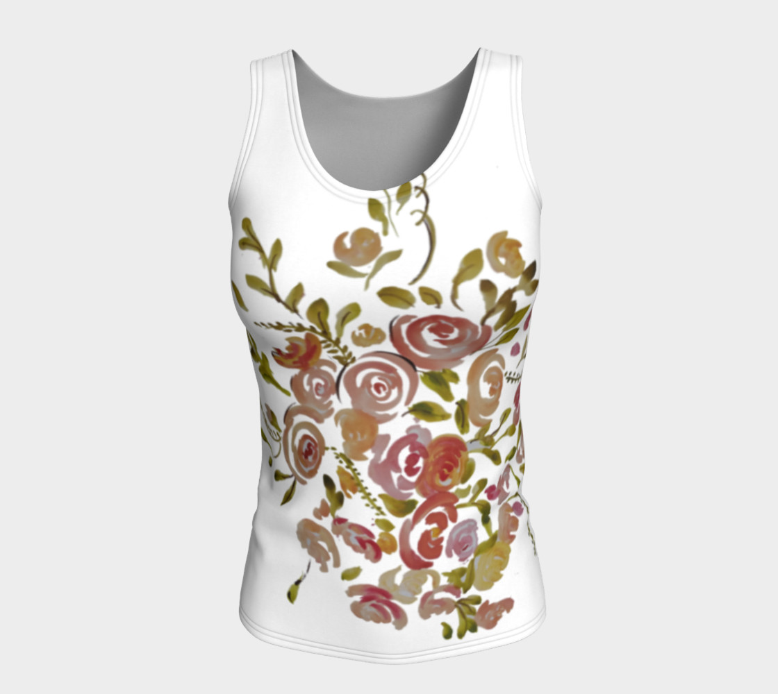Pink coral floral fitted tank top preview #5