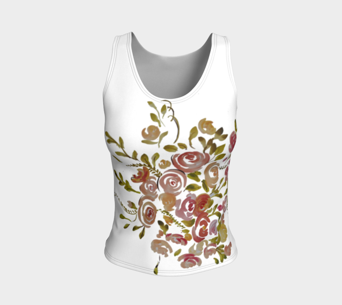 Pink coral floral fitted tank top preview #1