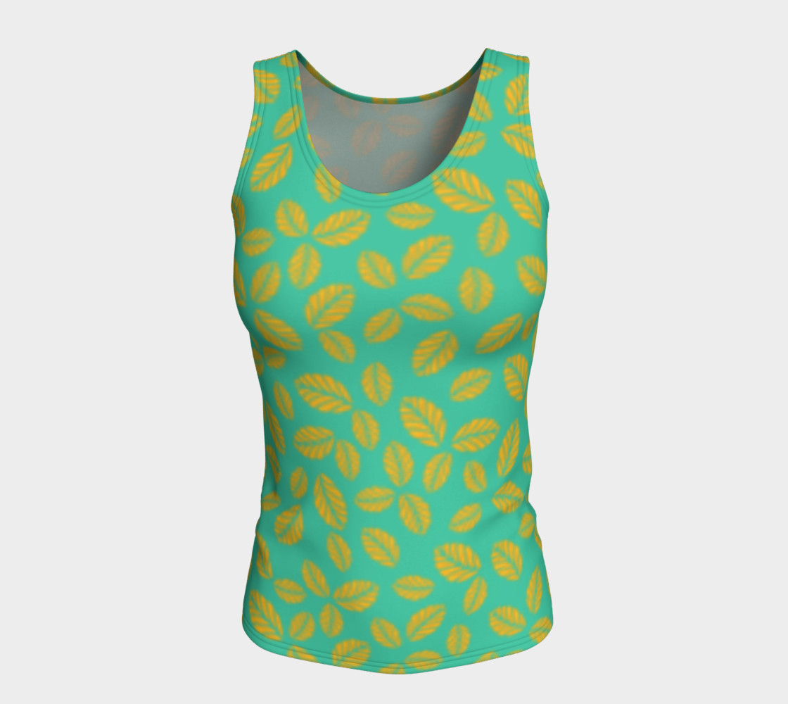Painterly Cindy and More Yellow Leaves on Teal Fitted Tank preview #5
