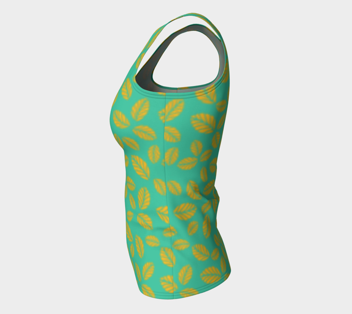 Painterly Cindy and More Yellow Leaves on Teal Fitted Tank preview #7