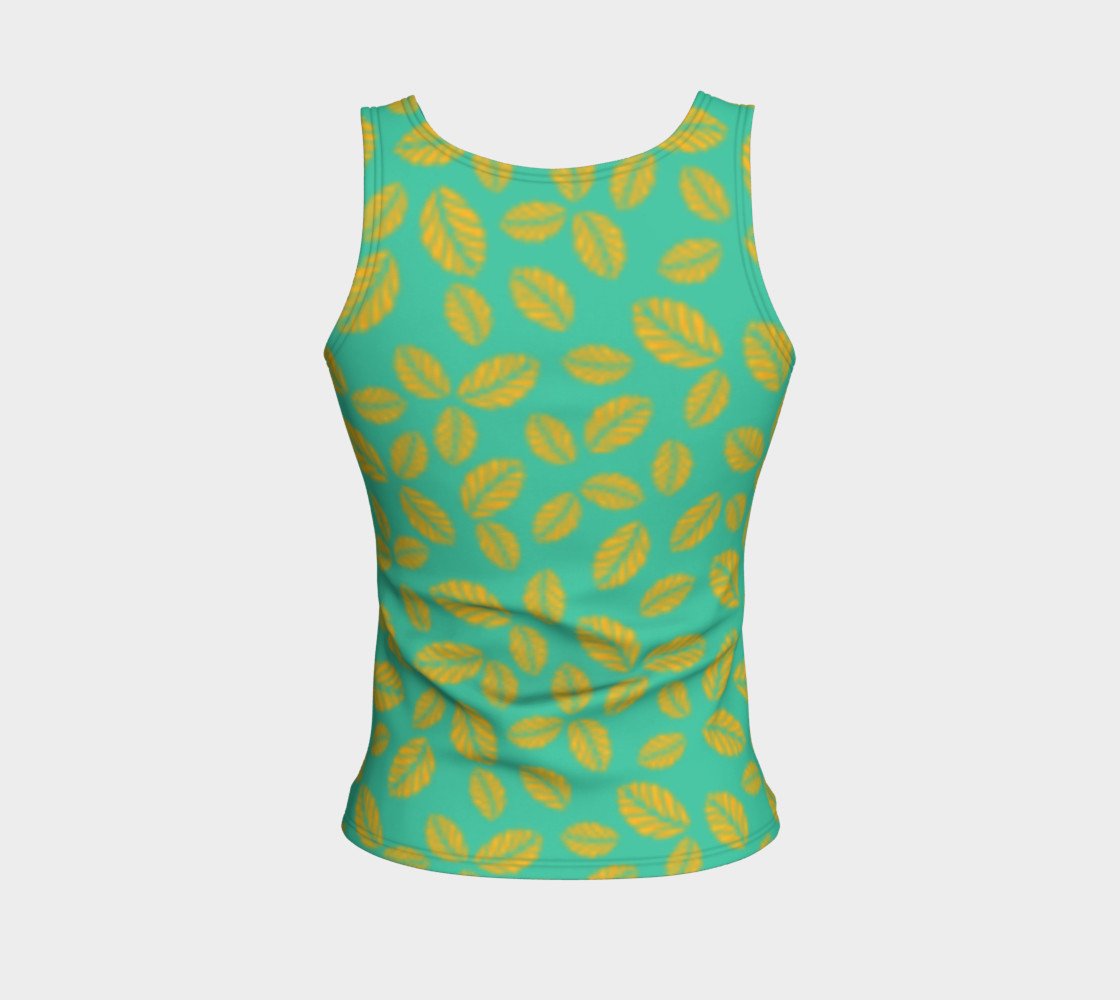 Painterly Cindy and More Yellow Leaves on Teal Fitted Tank 3D preview