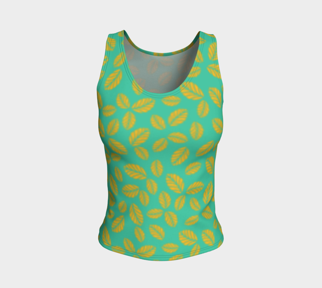 Painterly Cindy and More Yellow Leaves on Teal Fitted Tank thumbnail #2