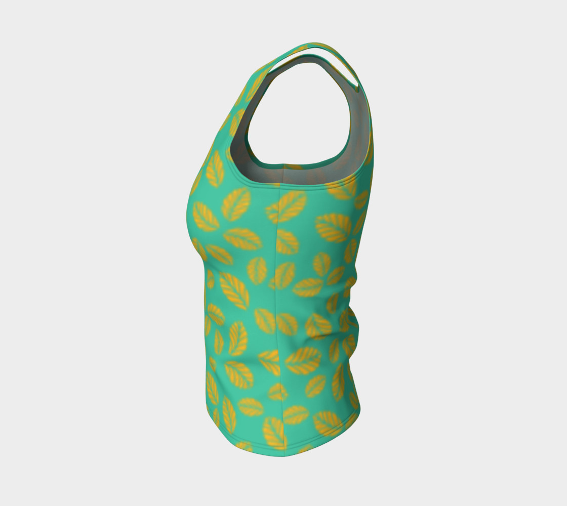 Painterly Cindy and More Yellow Leaves on Teal Fitted Tank preview #3