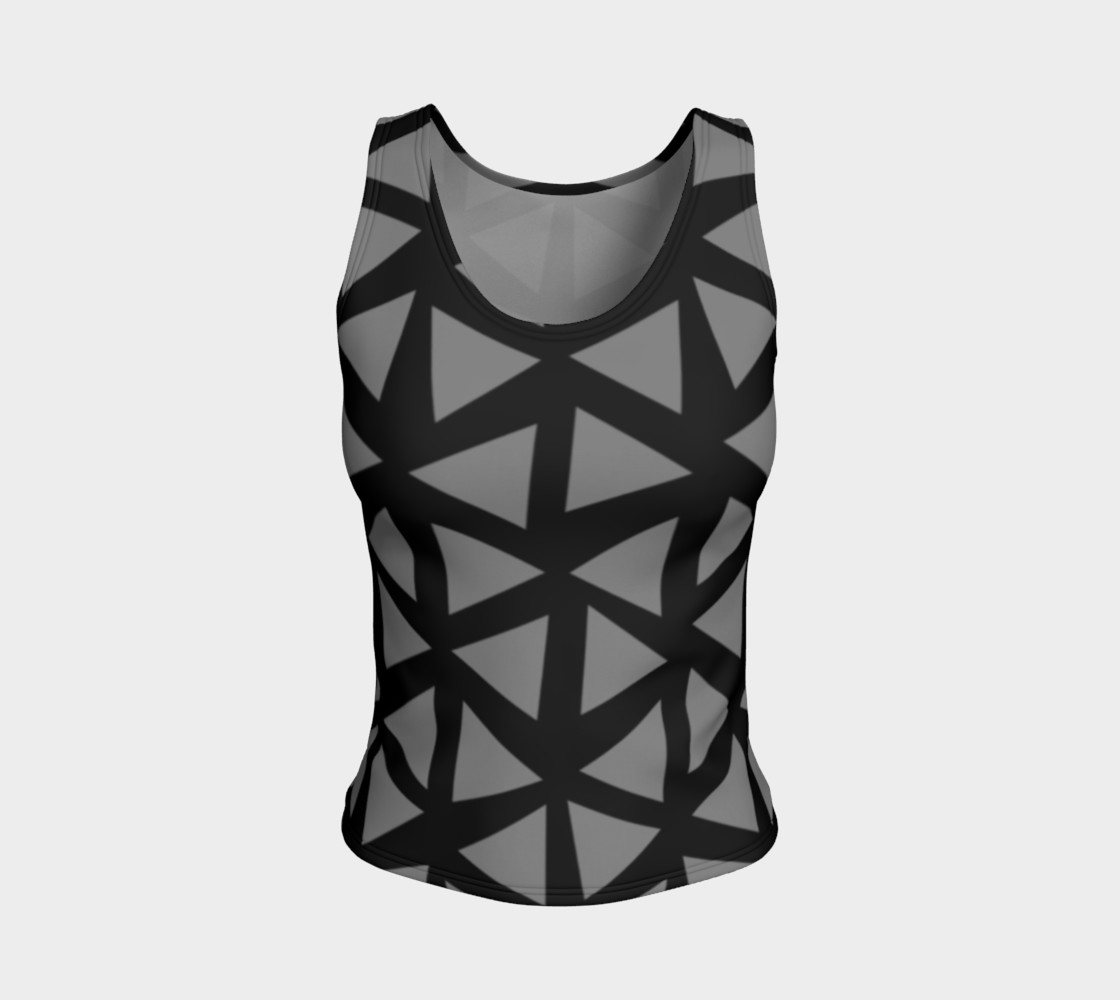 Painterly Cindy and More Grey Triangles on Black Fitted Tank 3D preview