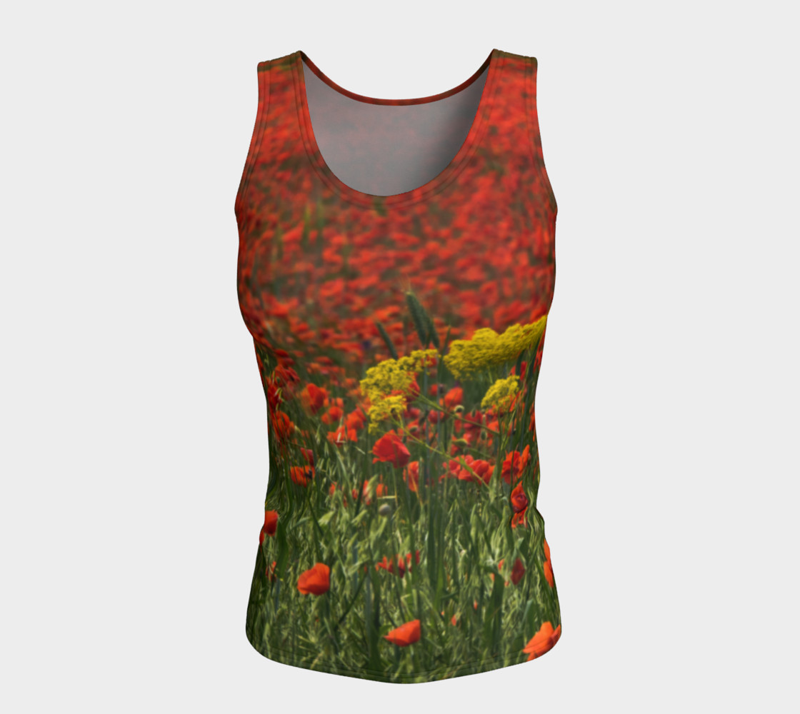 Utterly Italy Red Poppies Yellow Flowers Fitted Tank preview #5