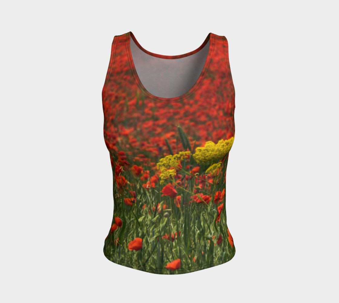 Utterly Italy Red Poppies Yellow Flowers Fitted Tank preview #1