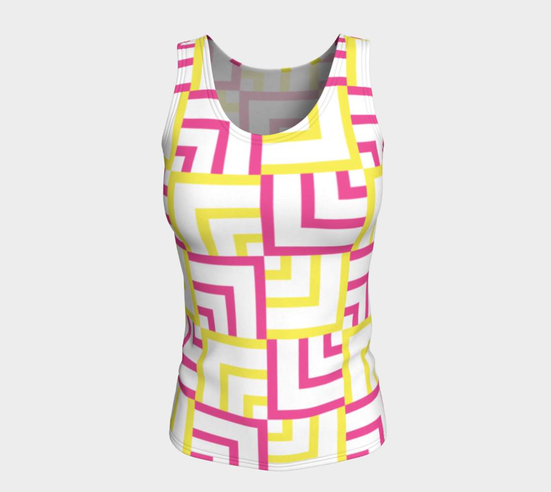 Pink and Yellow Squares Fitted Tank Top preview #5