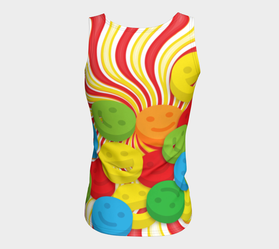 Aperçu de Rainbow Candy Swirls and Smiley Face Emojis Fitted Tank Top #6