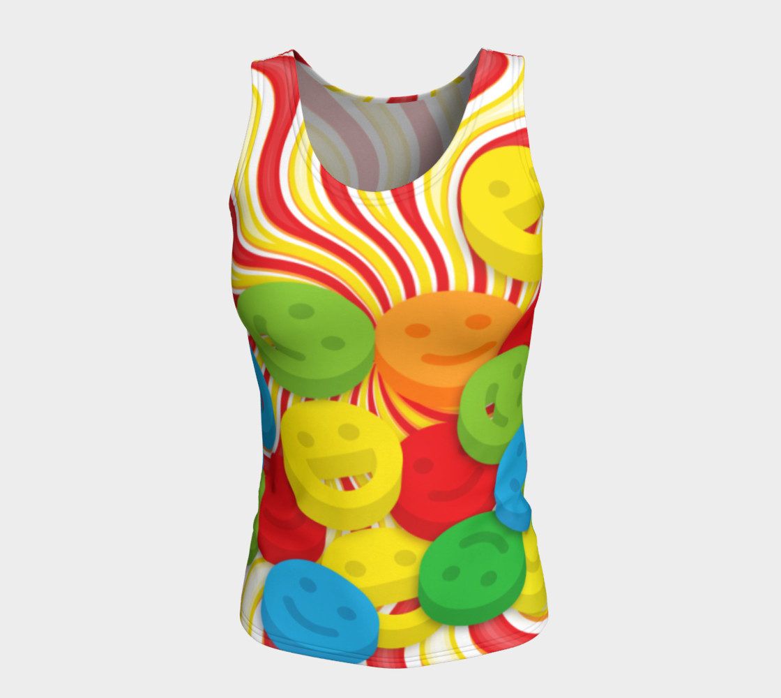 Aperçu de Rainbow Candy Swirls and Smiley Face Emojis Fitted Tank Top #5