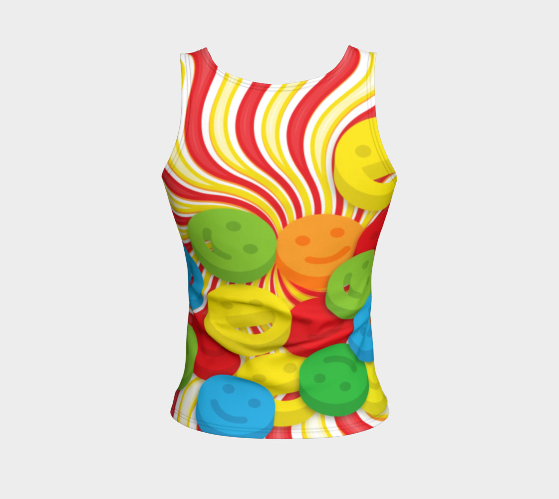 Aperçu de Rainbow Candy Swirls and Smiley Face Emojis Fitted Tank Top #2