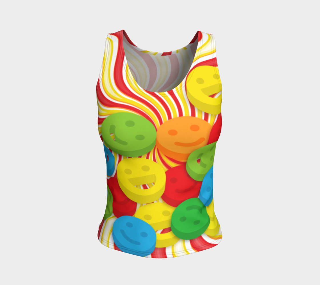 Aperçu de Rainbow Candy Swirls and Smiley Face Emojis Fitted Tank Top #1