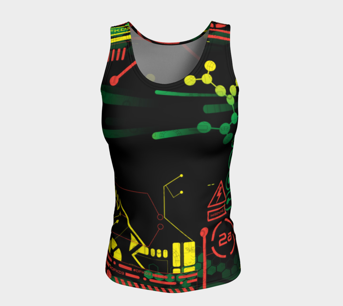 Aperçu de Futuristic Sci-Fi Techno Red Green Yellow Fitted Tank Top #5