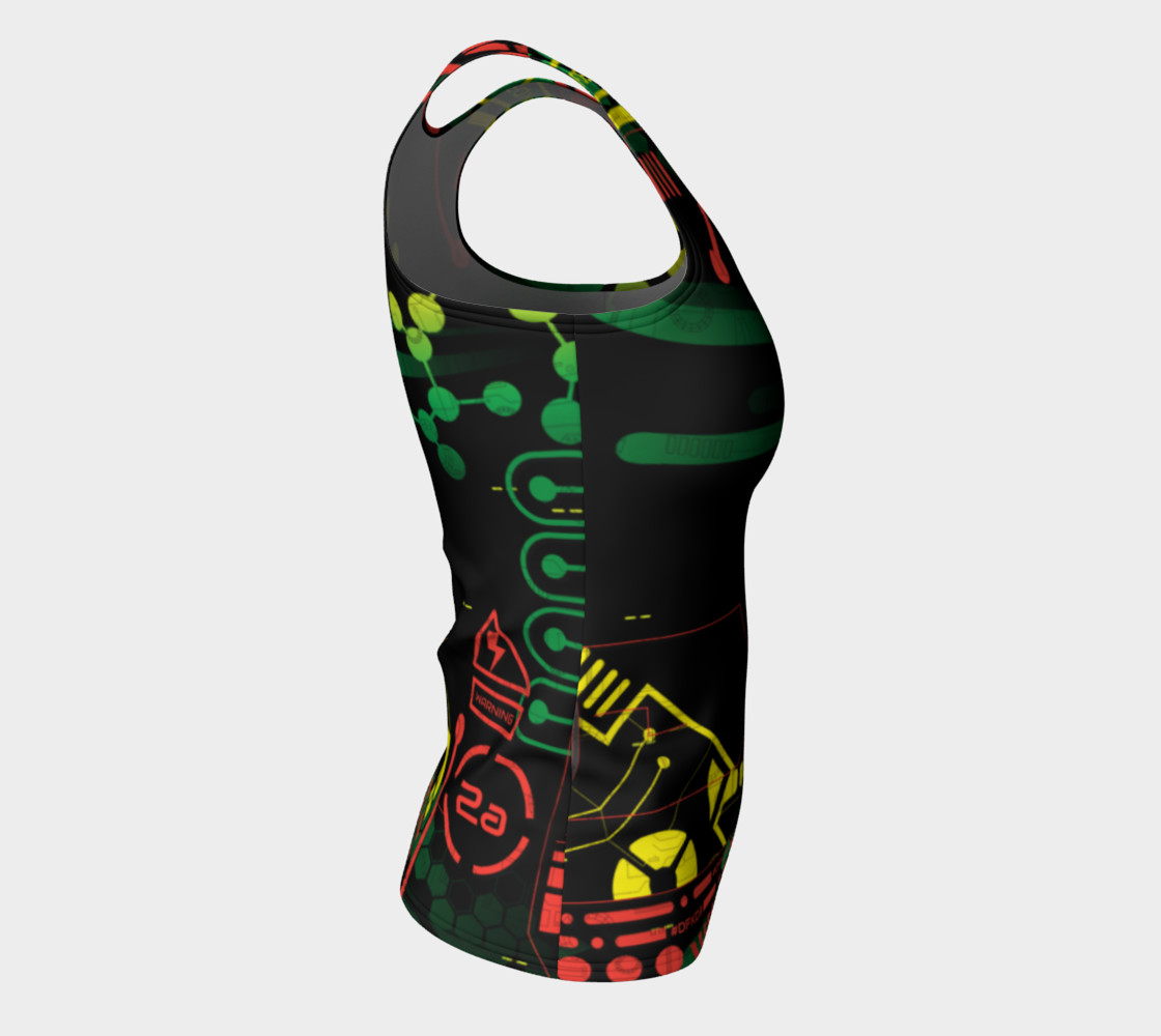 Aperçu de Futuristic Sci-Fi Techno Red Green Yellow Fitted Tank Top #8