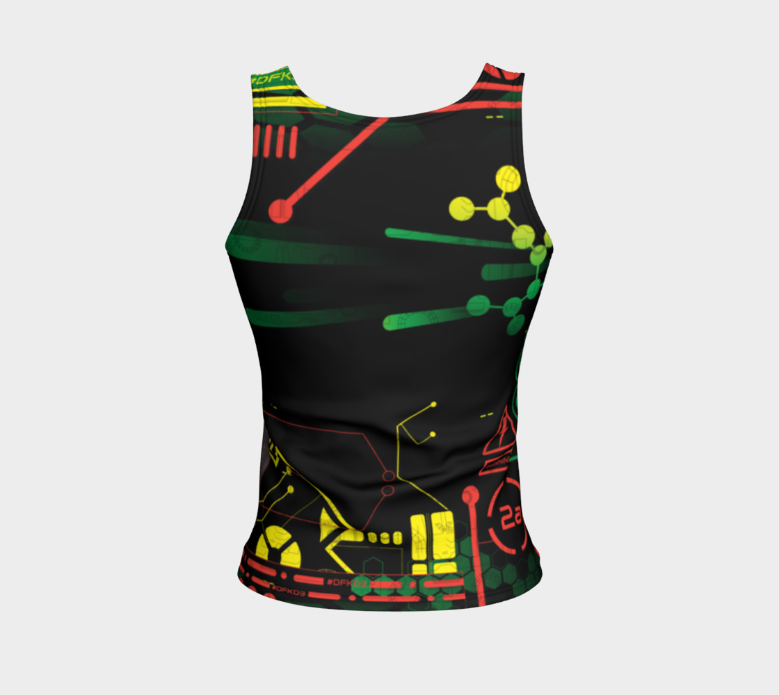 Aperçu de Futuristic Sci-Fi Techno Red Green Yellow Fitted Tank Top #2